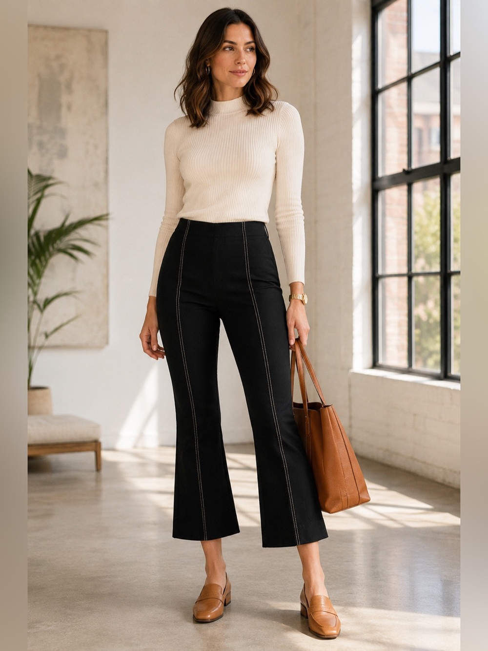 Anthropologie The Essential Crop Flare Black Ponte Pants XS Officewear Minimal